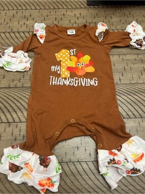 Baby Girl’s  Rust 'My 1st Thanksgiving' One-Piece Bodysuit NWOT 3-6 M